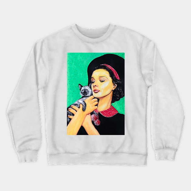 Vivien Leigh and her Siamese cat Crewneck Sweatshirt by Svetlana Pelin